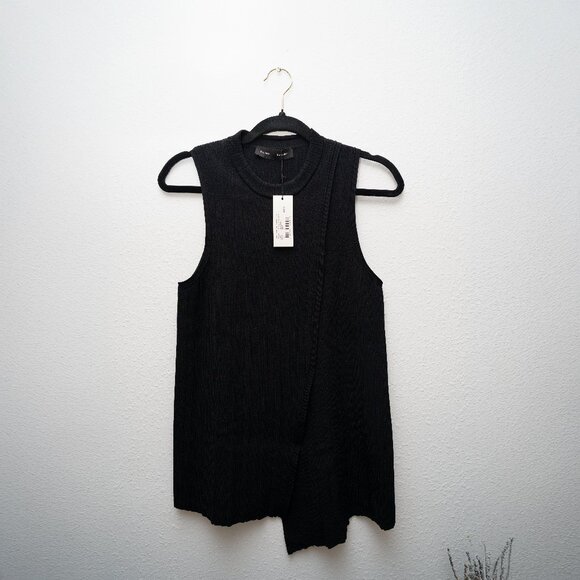 Proenza Schouler Black Sleeveless Asymmetric Pleated Ribbed Crewneck - Size S - Picture 1 of 9